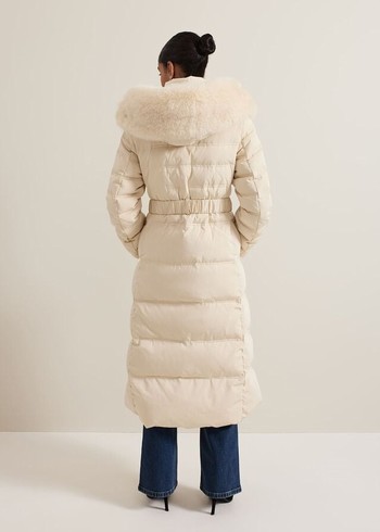 Phase Eight Dixie Long Fur Hood Puffer Coats White Australia | PG5023649